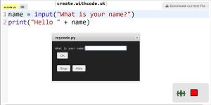 Write, run, debug and share python code with create.withcode.uk