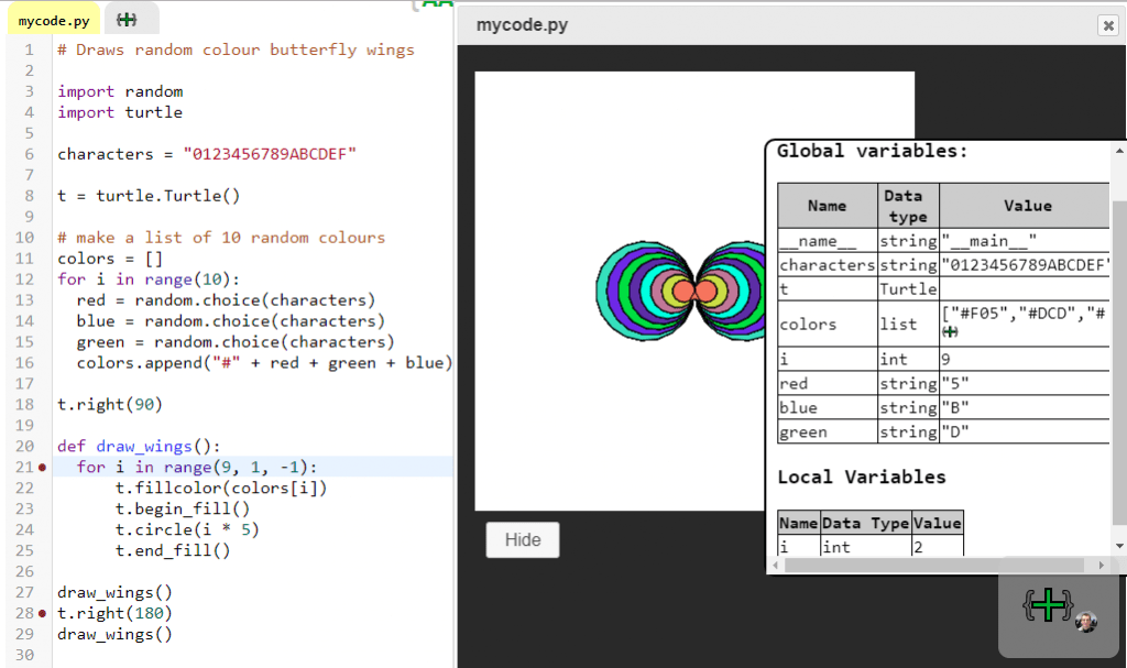 Debugging python code with breakpoints with create.withcode.uk