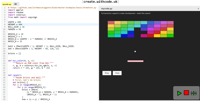 Create games with python: Breakout with PyGameZero