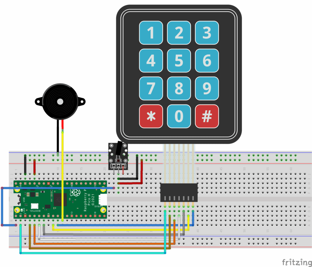 Tilt sensor and keypad car alarm with a raspberry pi pico